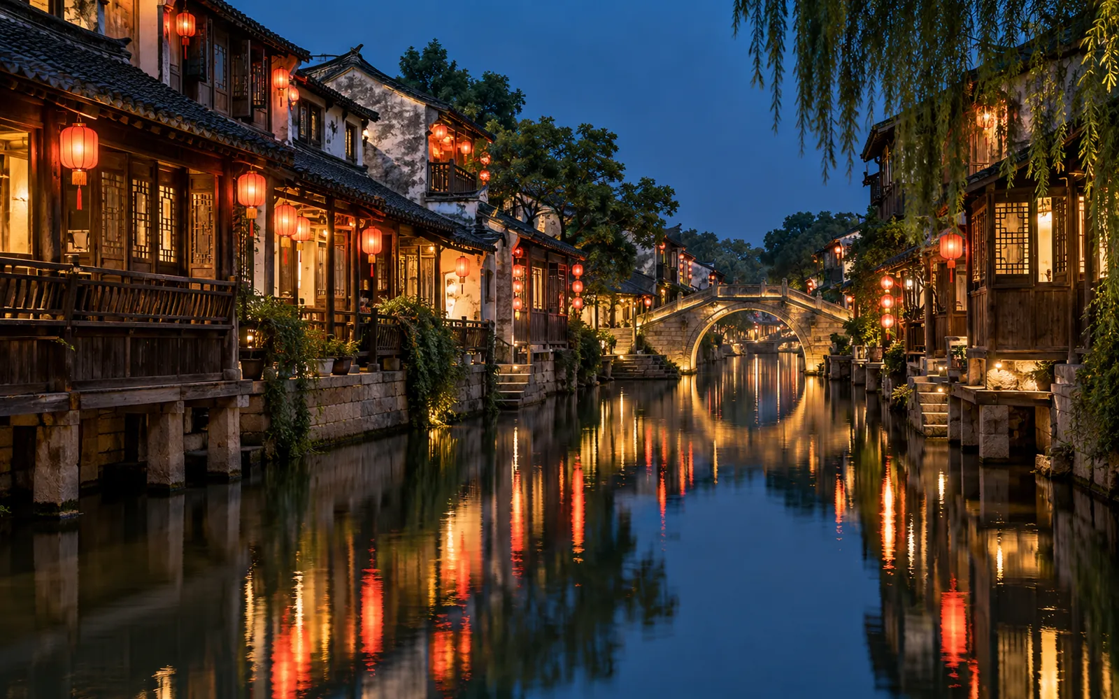 Jiangnan water town at night