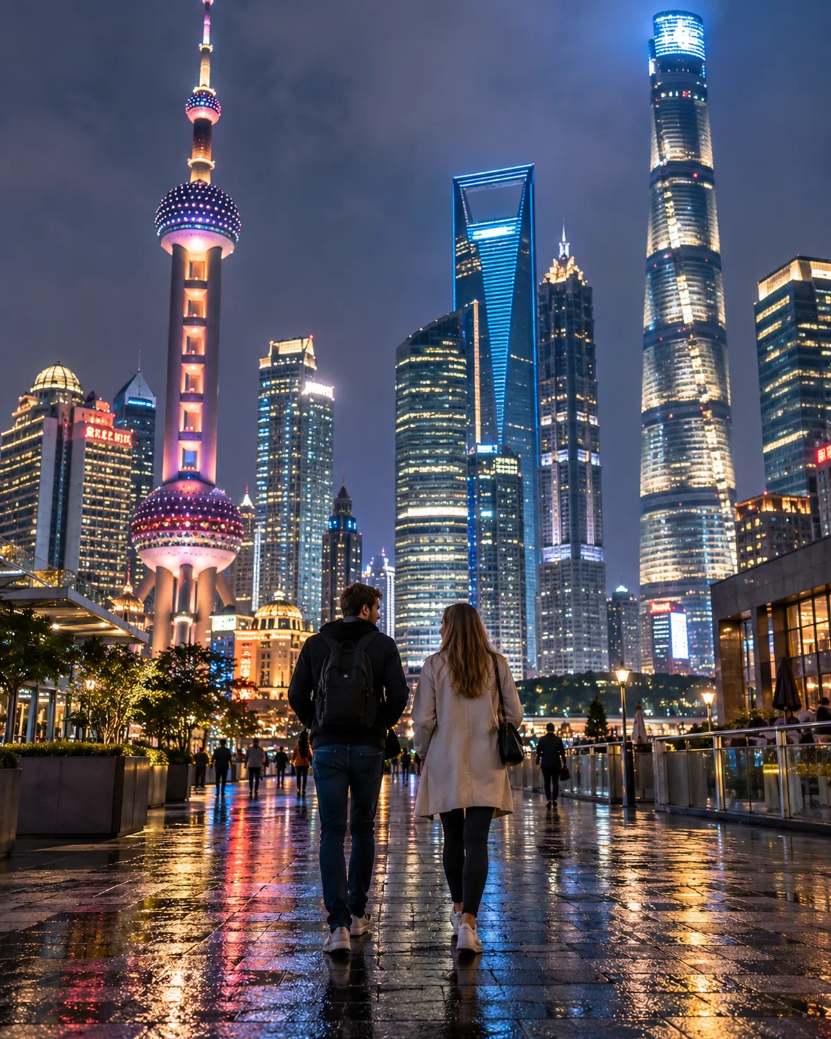 Shanghai skyscrapers at night